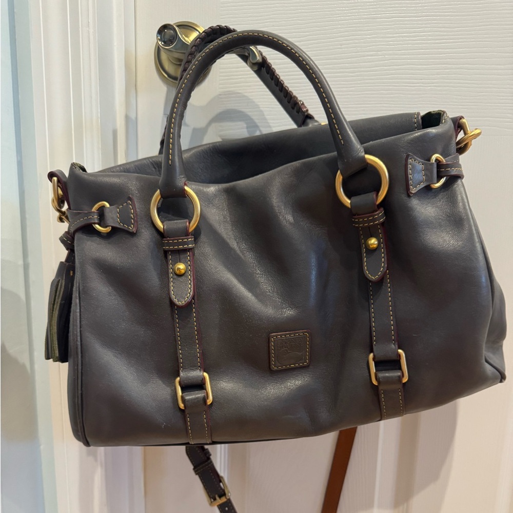 Dooney & Burke dark Grey Leather Handbag with Gold Accents